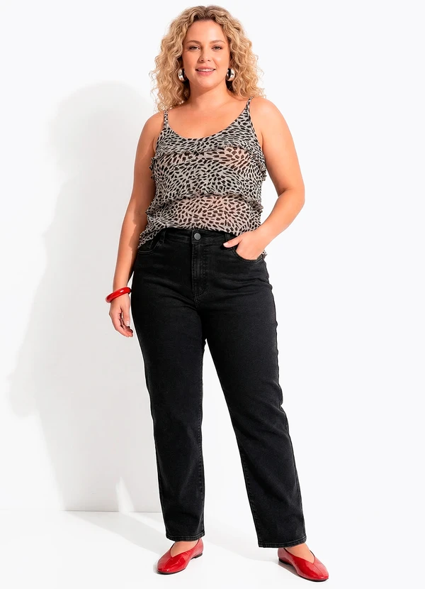 Quintess - Blusa Pincelado Abstrato em Malha Plissada