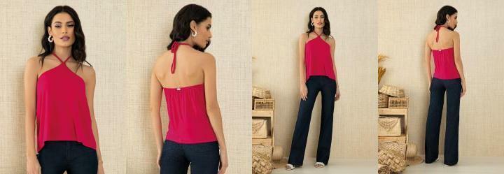 Blusa Pink com Amarrao no Pescoo