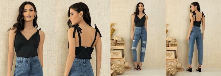 Blusa Preta com Alas para Amarrar