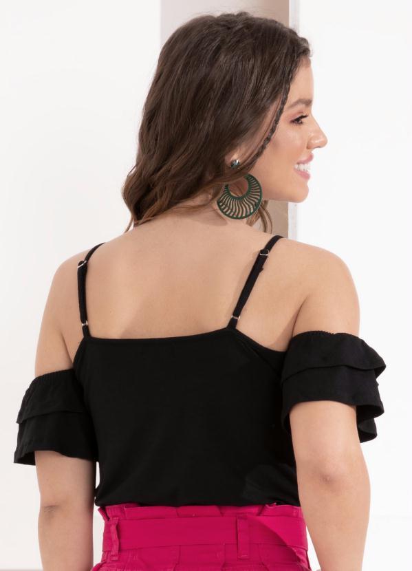 Outlet - Blusa Preta com Babado Duplo nas Mangas 2