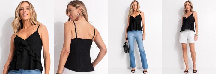 Blusa Preta em Malha Texturizada