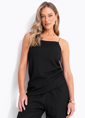 Quintess - Blusa Preta em Malha Texturizada - QUINTESS