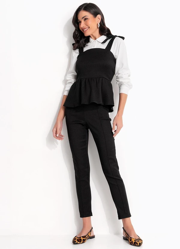Quintess - Blusa Preta em Tecido Bengaline