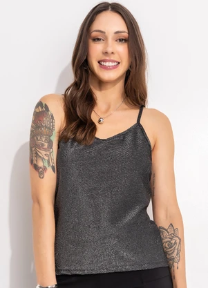 Bimini - Blusa Preto em Malha com Lurex - BIMINI