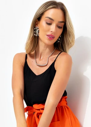 Bimini - Blusa Preto em Viscose Plana - BIMINI