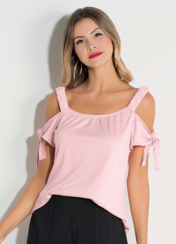Quintess - Blusa Quintess Rosa com Amarração nas Mangas