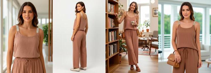 Blusa Regata Marrom Claro em Viscose com Linho