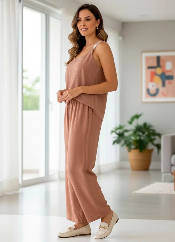 Quintess - Blusa Regata Marrom Claro em Viscose com Linho 10