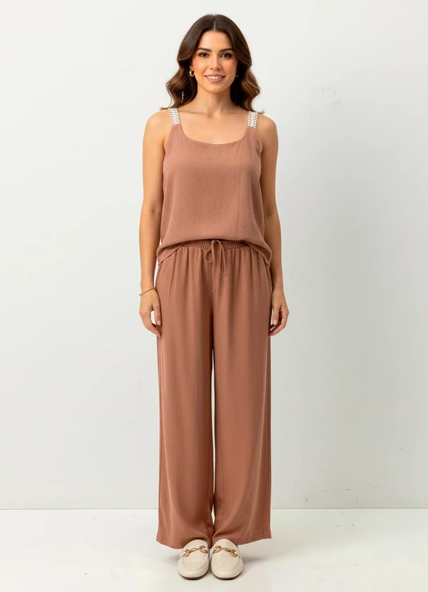 Quintess - Blusa Regata Marrom Claro em Viscose com Linho 11