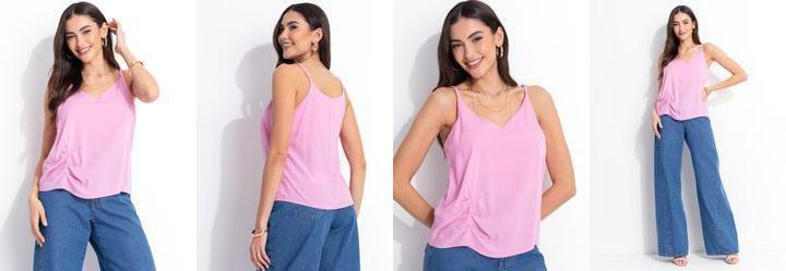 Blusa Regata Rosa em Viscose Plana
