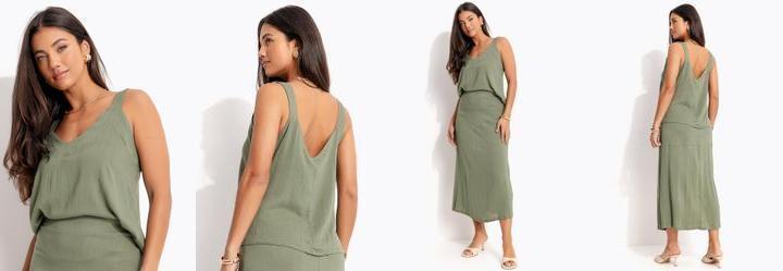 Blusa Regata Verde Oliva em Viscose Plana
