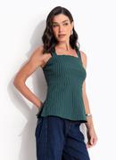 Blusa risca de giz verde escuro em bengaline