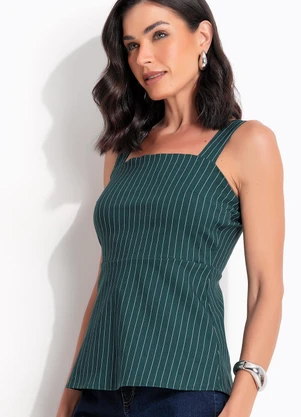Quintess - Blusa Risca de Giz Verde Escuro em Bengaline - QUINTESS