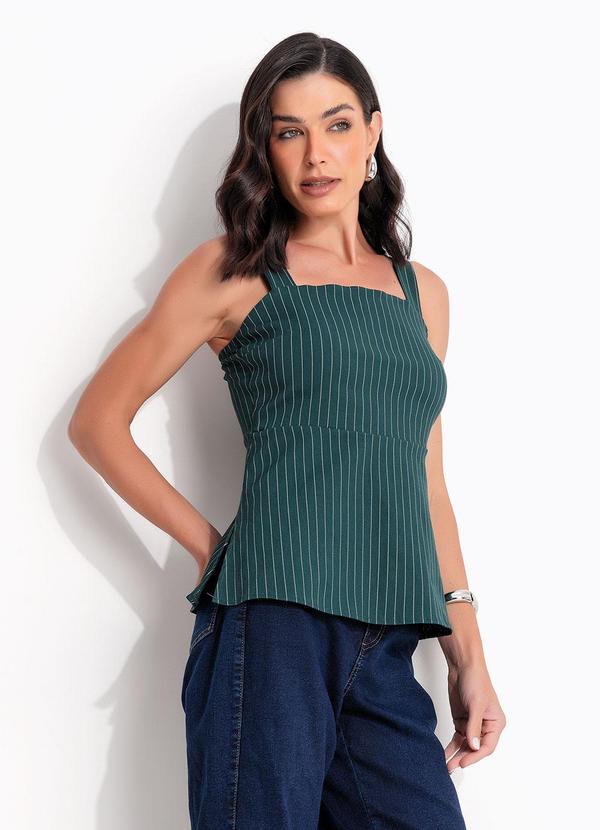 Blusa Risca de Giz Verde Escuro em Bengaline