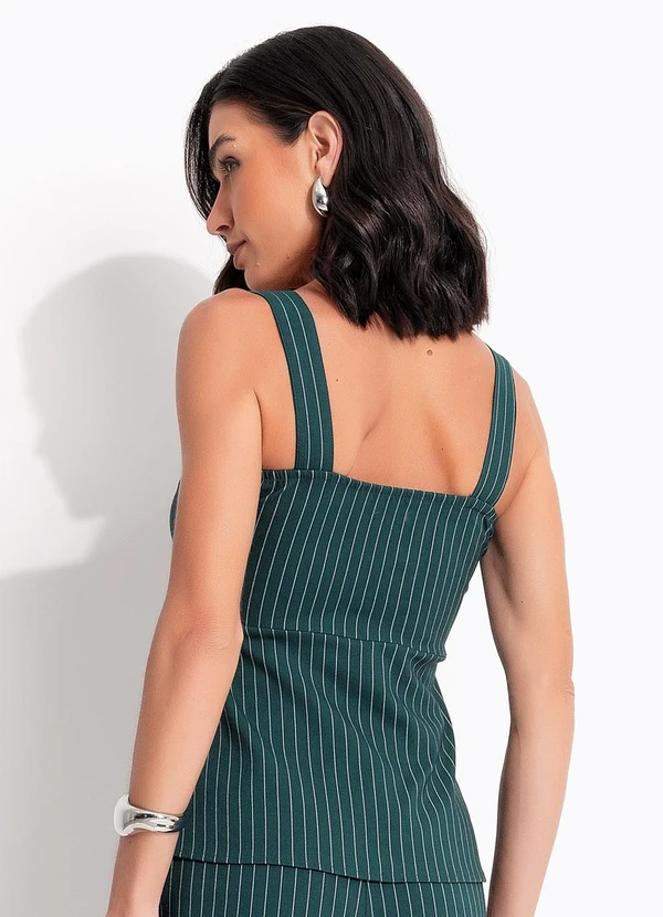 Quintess - Blusa Risca de Giz Verde Escuro em Bengaline 2