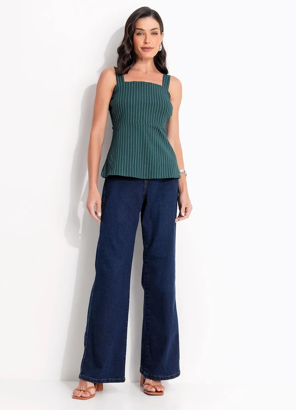 Quintess - Blusa Risca de Giz Verde Escuro em Bengaline 3