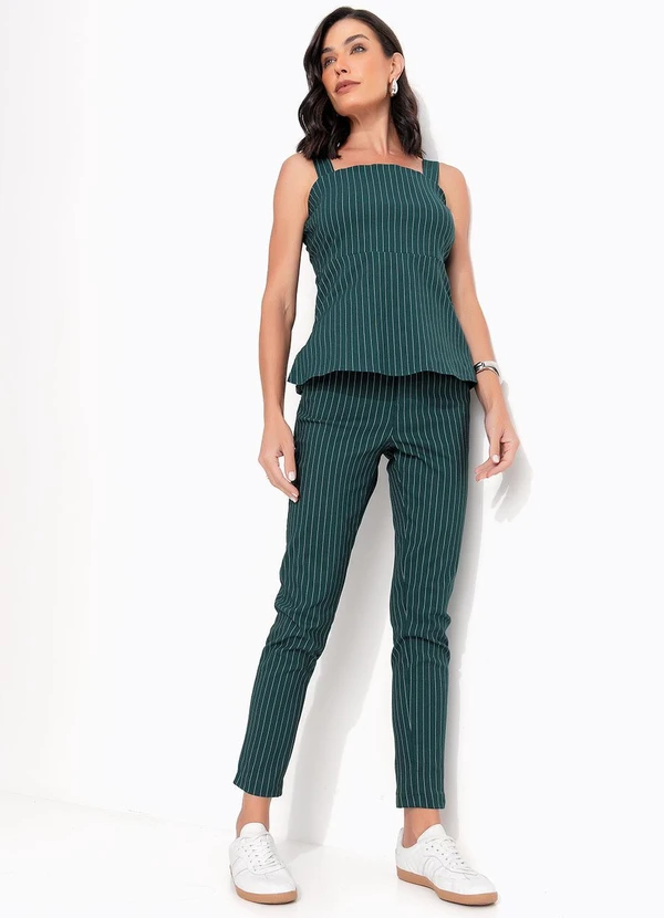 Quintess - Blusa Risca de Giz Verde Escuro em Bengaline 5