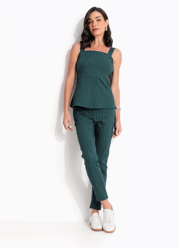 Quintess - Blusa Risca de Giz Verde Escuro em Bengaline 6