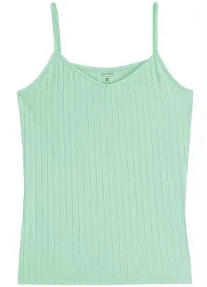 Malwee Blusa Verde Água Canelada Decote V