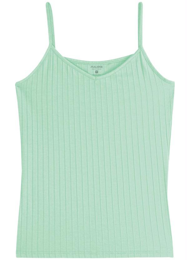 Malwee - Blusa Verde Água Canelada Decote V