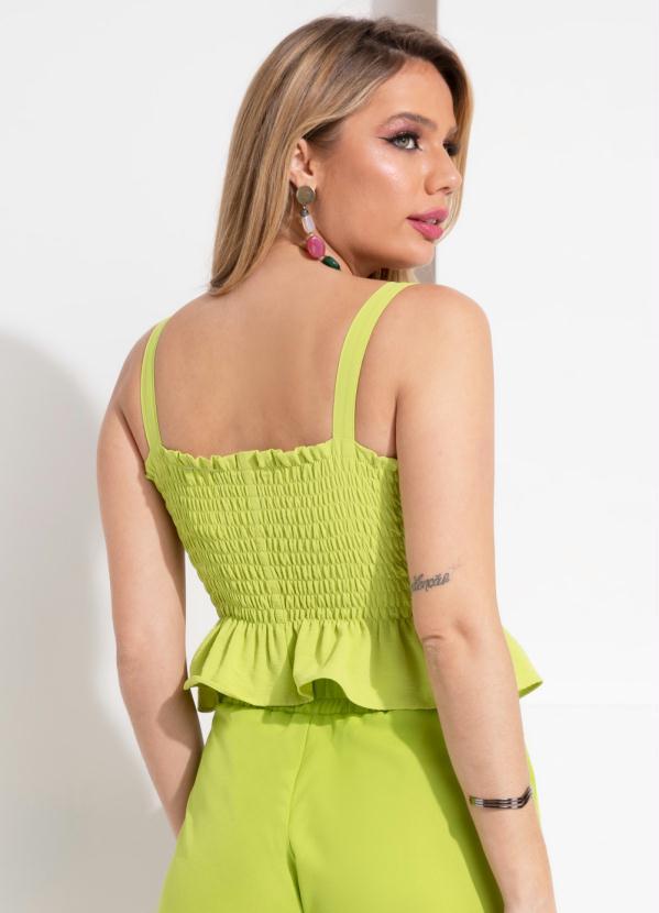 Outlet - Blusa Verde com Franzidos em Tecido Plano 2