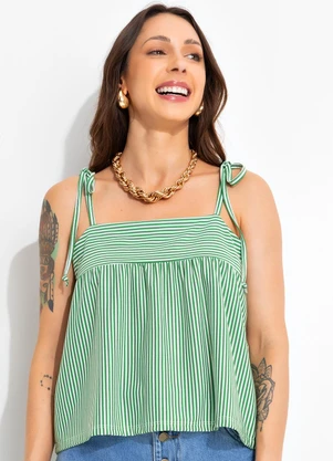 Bimini - Blusa Verde em Meia Malha Listrada - BIMINI