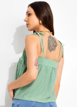 Bimini - Blusa Verde em Meia Malha Listrada - BIMINI