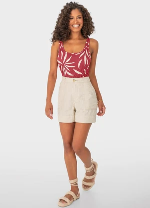 Malwee - Blusa Vermelha Folhas Canelada - MALWEE