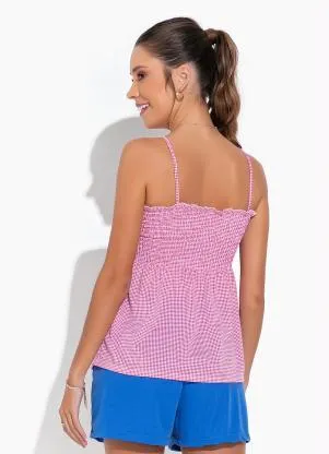 Moda Pop - Blusa Xadrez de Alças e Franzido - MODA POP
