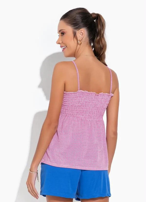 Moda Pop - Blusa Xadrez de Alças e Franzido 2