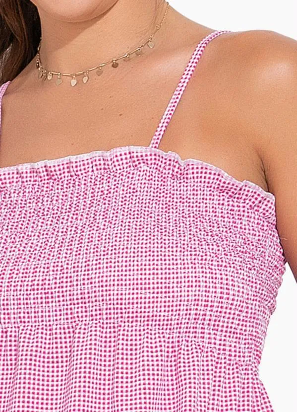 Moda Pop - Blusa Xadrez de Alças e Franzido 3