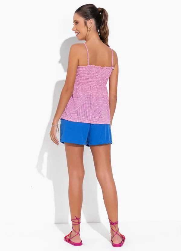 Moda Pop - Blusa Xadrez de Alças e Franzido 5