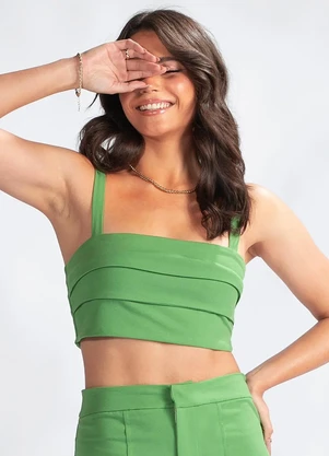 Maria Filó - Cropped com Alças em Viscose Verde - MARIA FILÓ