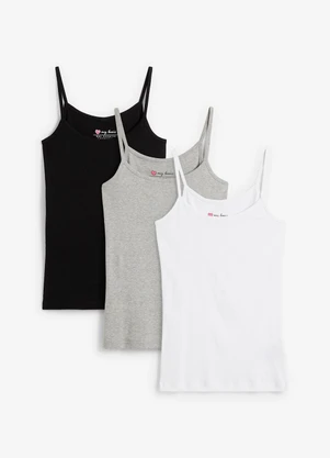 bonprix - Kit 3 Blusas Preto/Mescla/Branco em Malha Cotton - BONPRIX