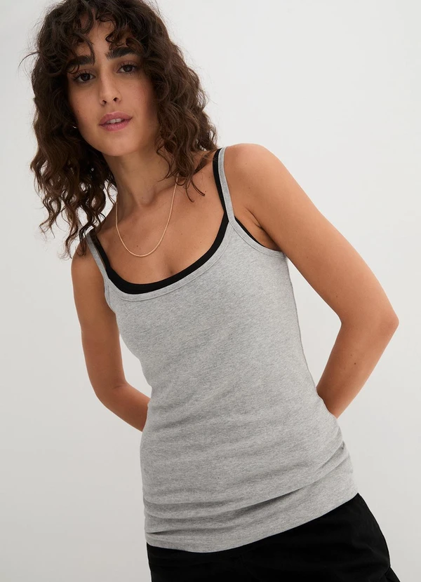 bonprix - Kit 3 Blusas Preto/Mescla/Branco em Malha Cotton 5