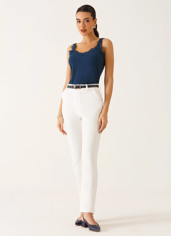 Principessa - Regata Alças com Renda em Viscose Canelada Marinho Ticiana 2