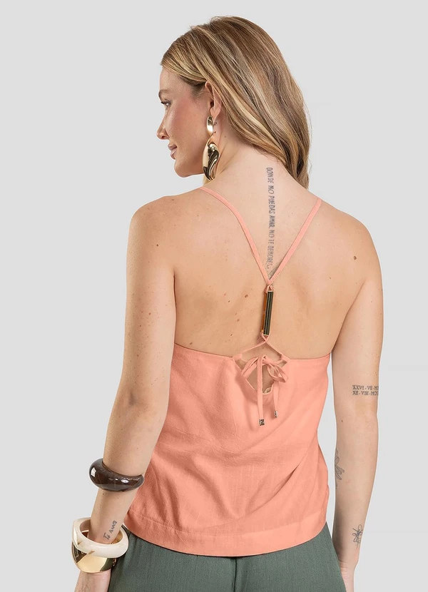 Dianna - Regata Feminina em Tecido Linho Laranja 2