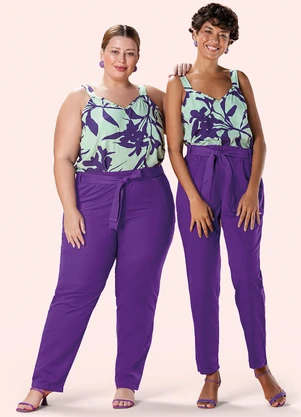 Marialícia - Regata Feminina Estampada Folhagens Decote V Maria - MARIALÍCIA