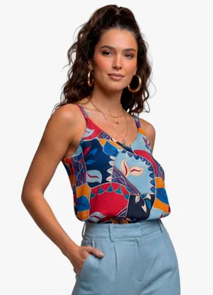 Infinita Cor - Regata Feminina Quadriculada Azul - INFINITA COR