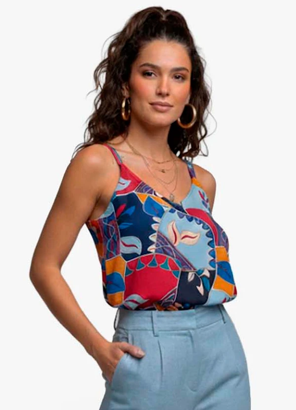 Infinita Cor - Regata Feminina Quadriculada Azul