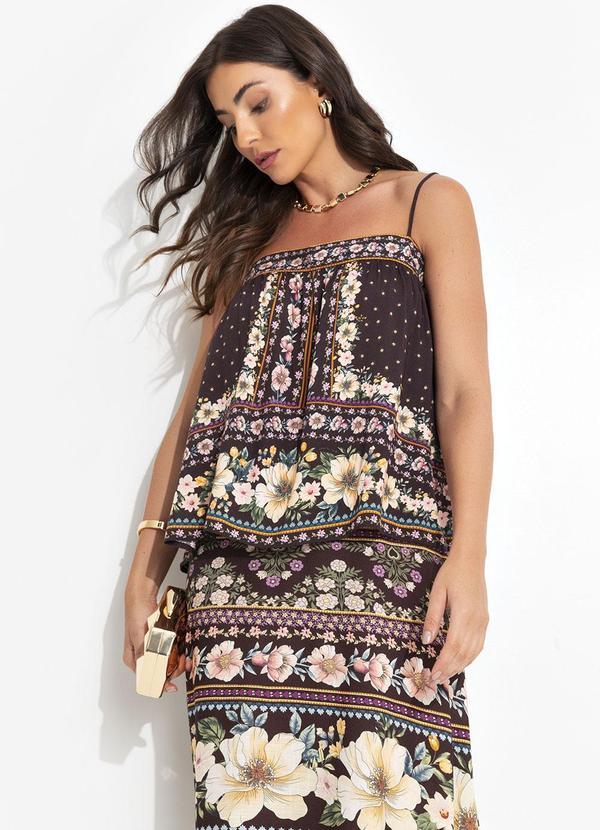 Farm - Regata Flori em Viscose Marrom 11