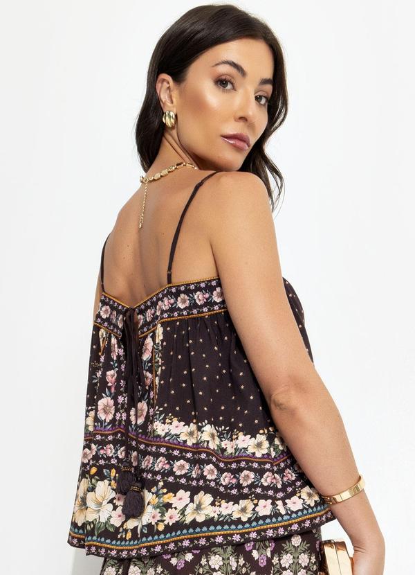 Farm - Regata Flori em Viscose Marrom 2