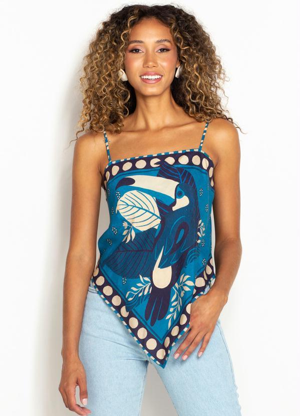 Farm - Regata Lenço de Viscose Bichos Azul