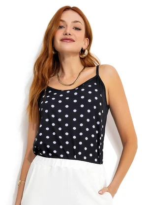 Moda Pop - Regata Poá e Preta com Alcinhas e Recortes - MODA POP