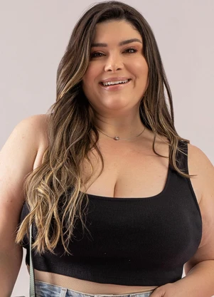 Just Basic - Top Básico em Ribaninha Preto - JUST BASIC