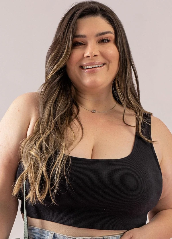 Just Basic - Top Básico em Ribaninha Preto