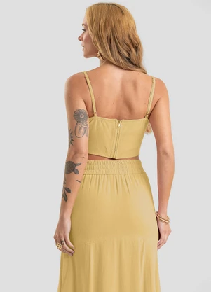 Dianna - Top Cropped com Botões em Linho Amarelo - DIANNA