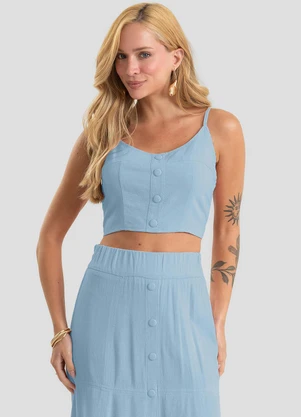 Dianna - Top Cropped com Botões em Linho Azul - DIANNA