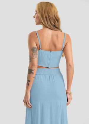 Dianna - Top Cropped com Botões em Linho Azul - DIANNA