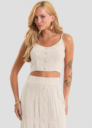 Dianna - Top Cropped com Botões em Linho Bege - DIANNA